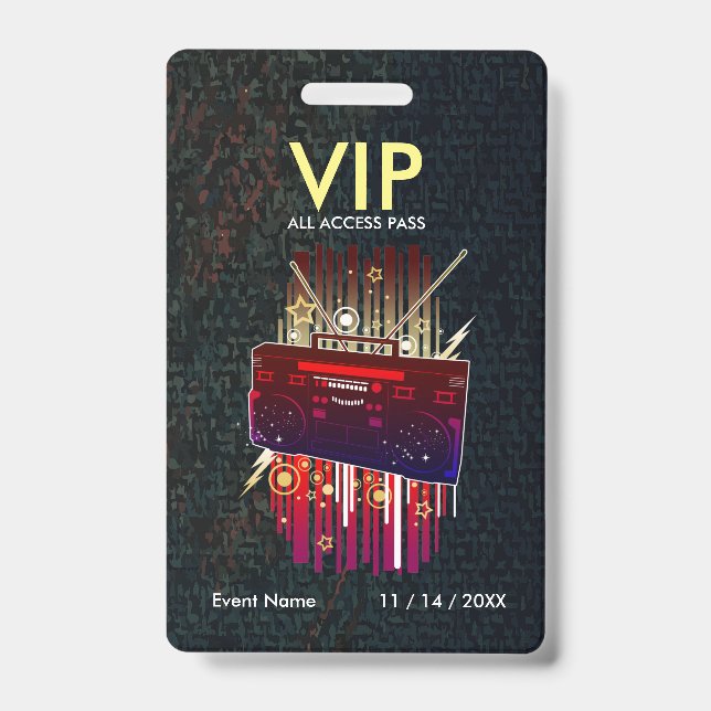 Crachá Passe VIP Personalizado Azul Cinza Com Design Mode (Frente)