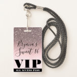 Crachá Pasta de 16 VIP com Glitter Glitter de Prata Rosa-<br><div class="desc">Personalizar para qualquer evento.</div>