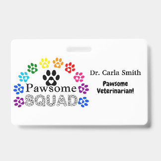 Crachá Patas Veterinário Nome Personalizado - Horizontal