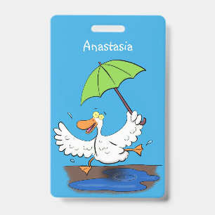 Crachá Pato engraçado com guarda-chuva dançando desenho a