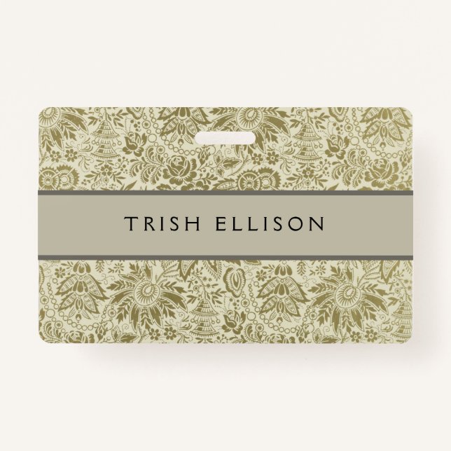 Crachá Patterno Floral Verde Sage - Damasco Antiquado (Frente)