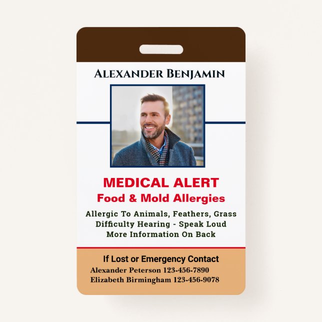 Crachá Personalização de Foto de Emergência de Alerta de  (Frente)