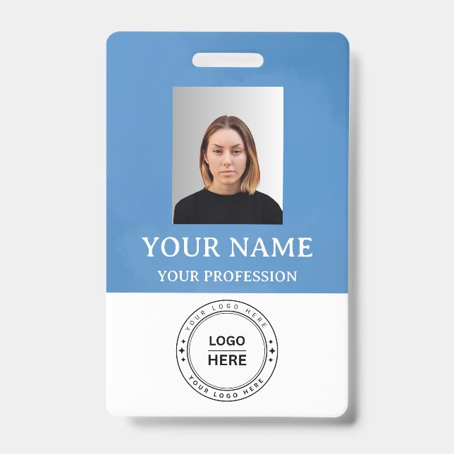 Crachá Personalizado Azul com Nome do Funcionário, (Frente)