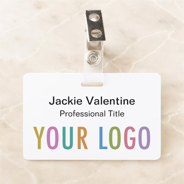Crachá Personalizado de Plástico Rígido com Suport (MISOOK White Horizontal Name Badge with Logo on Bottom)