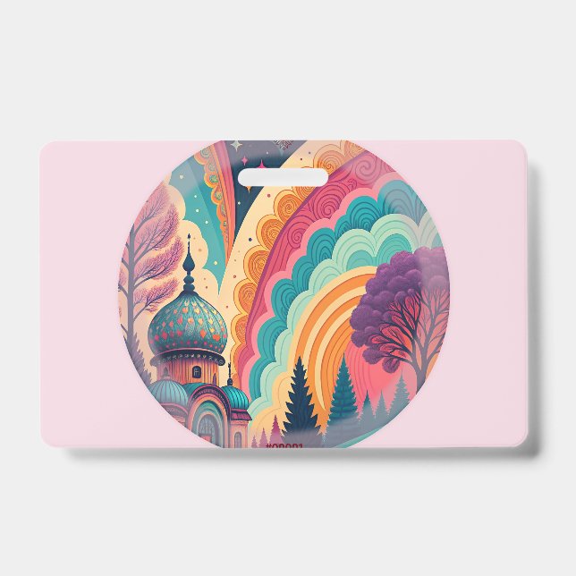 Crachá Personalizado Domo Arco-íris Rosa (Frente)
