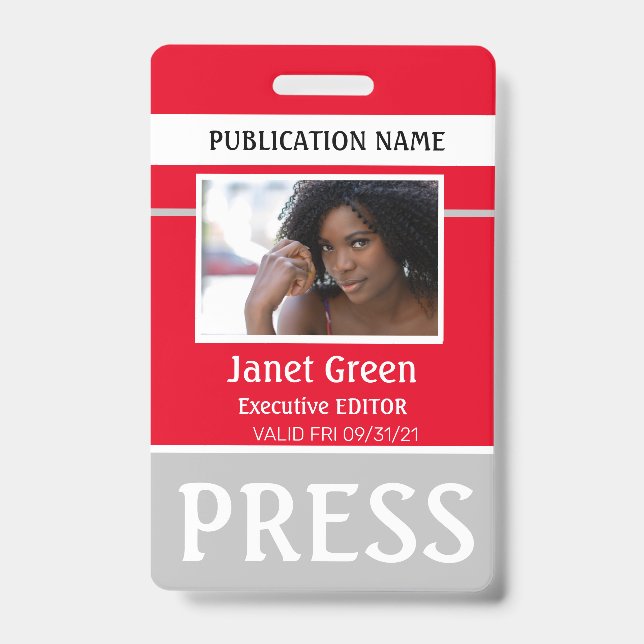 Crachá Personalizado fotógrafo ID Reporter Pressionar ID  (Frente)