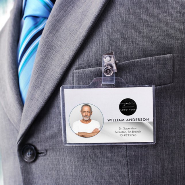 Crachá Personalizado ID de Foto Empresa Faux Silver (Criador carregado)