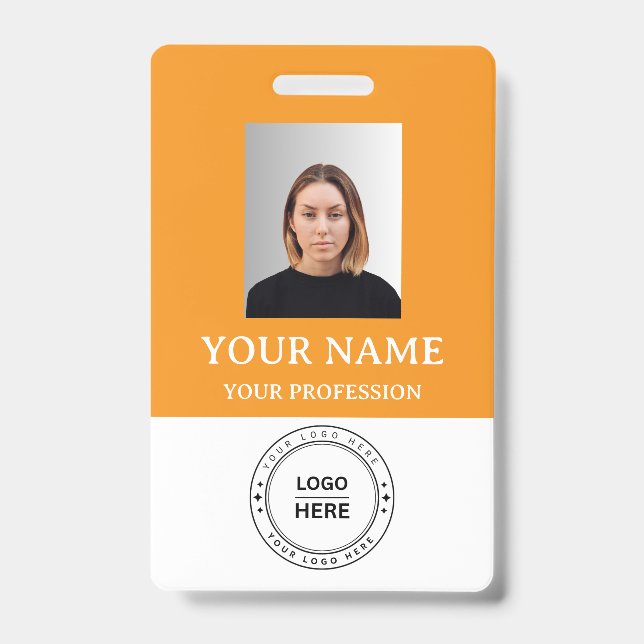 Crachá personalizado laranja para funcionários com (Frente)