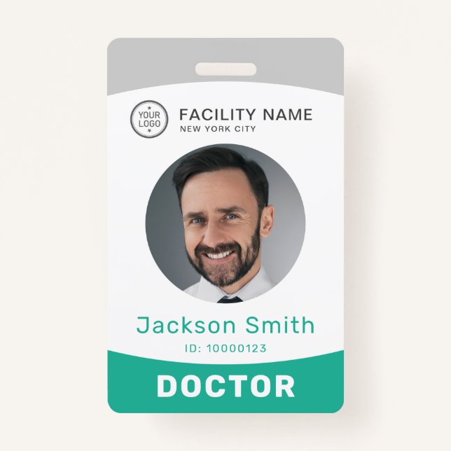 crachá personalizado moderno de foto e nome de fun (Frente)