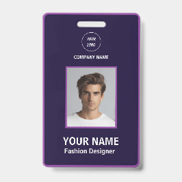 Crachá Personalizado Roxo e Branco Moderno Profissional