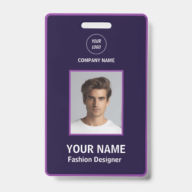 Crachá Personalizado Roxo e Branco Moderno Profissional (Frente)