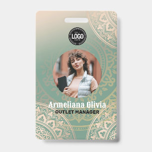 Crachá Personalizar logotipo de empresa Ioga Verde Eleg