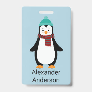 Crachá Personalizar Nome de etiqueta Pinguim Inverno
