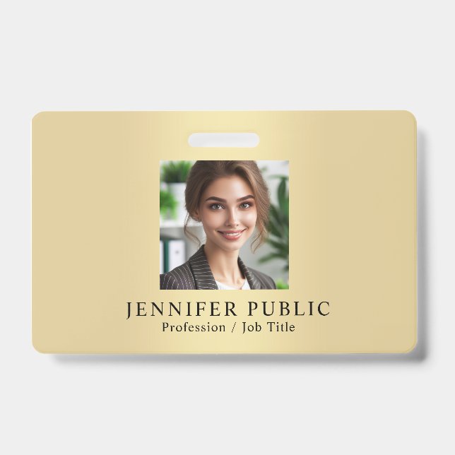 Crachá Personalizar o seu Modelo de cor Dourada de foto d (Frente)