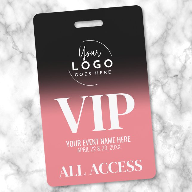Crachá Personalize Seu Logotipo Evento VIP (Event Your Logo Pink Black All Access VIP Badge)
