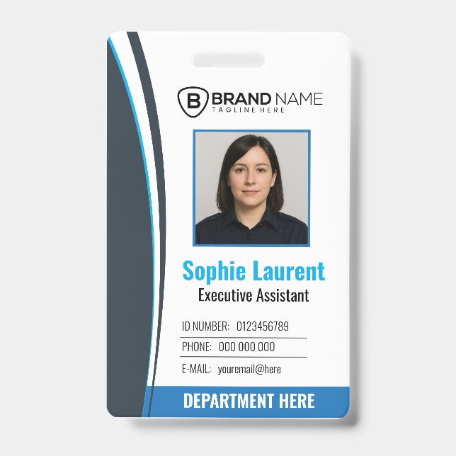 Crachá Personalized Blue White Corporate Staff ID Badge (Frente)