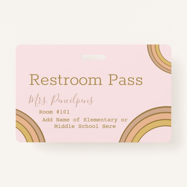 Crachá Personalized Boho Rainbow Hall Pass Pink (Verso)