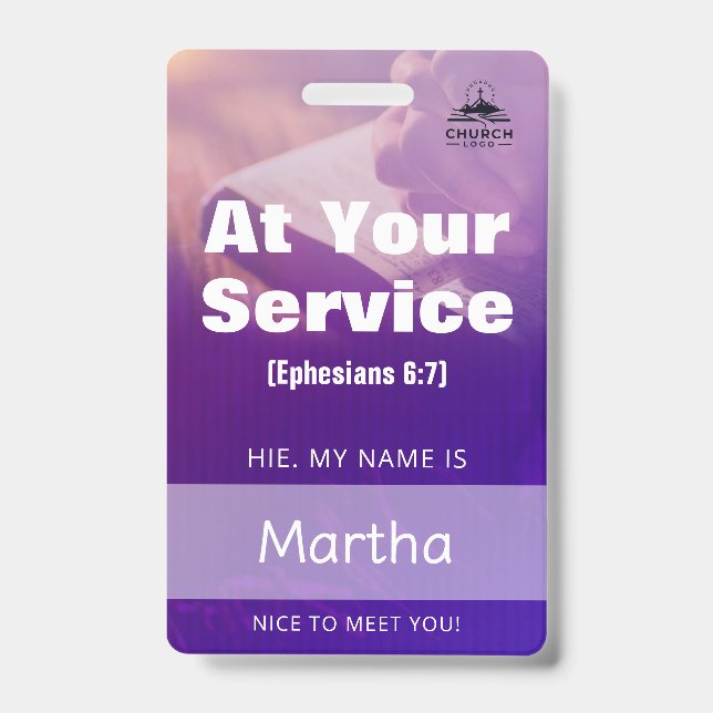 Crachá Personalized Church Guest Services Volunteer Badge (Frente)