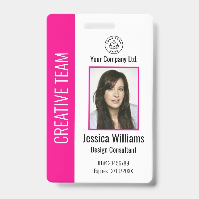 Crachá Personalized Corporate Employee ID Badge Hot Pink (Frente)