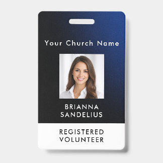 Crachá Personalized Modern Blue Church Volunteer Photo ID