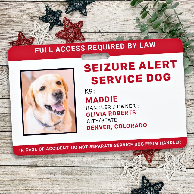Crachá Personalized Seizure Alert Service Dog Photo ID  (Criador carregado)