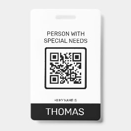 Crachá Pessoa com necessidades especiais Código QR e outr