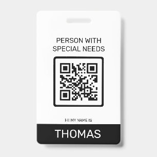 Crachá Pessoa com Necessidades Especiais Código QR e Outr