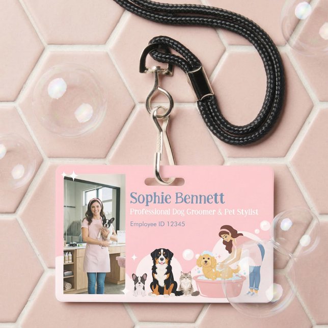 Crachá Pet Dog Grooming Salon Photo Staff Name ID (Pet Dog Grooming Salon Photo Staff Name ID Badge)