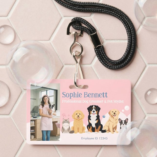 Crachá Pet Dog Grooming Salon Photo Staff Name ID (Pet Dog Grooming Salon Photo Staff Name ID Badge)
