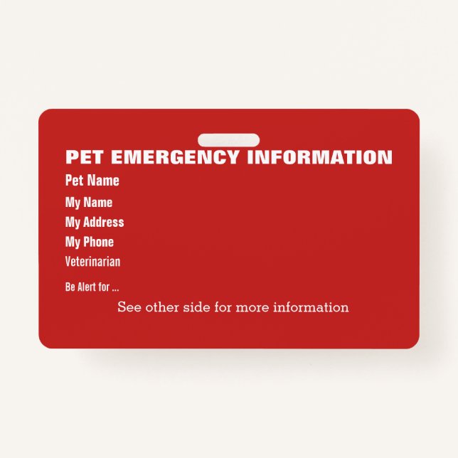 Crachá Pet Emergency Information Card v5 (Frente)