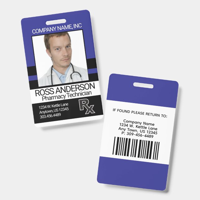 Crachá Pharmacy - Blue, Black and White Badge (Frente e verso)