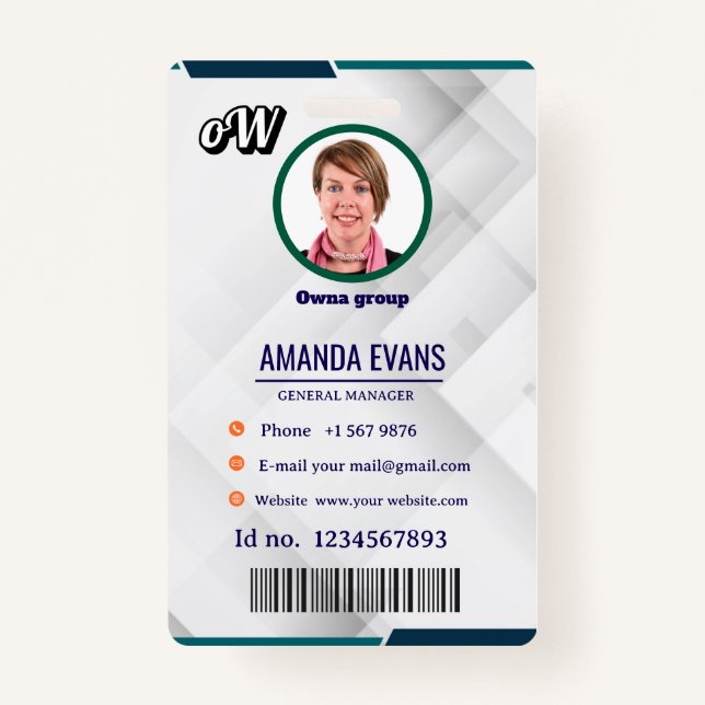 Crachá Photo Employee Logo or QR CODE white Badge (Frente)