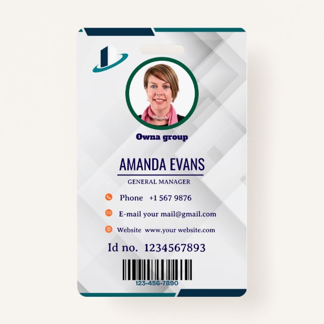 Crachá Photo Employee Logo or QR CODE white Badge (Frente)