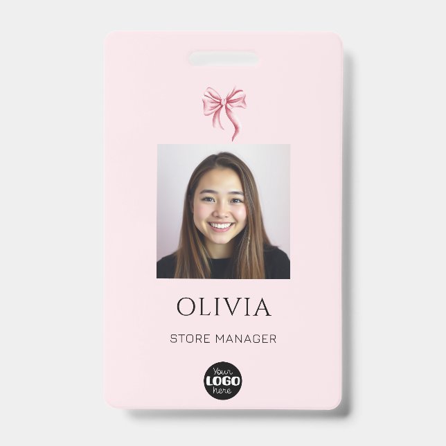 Crachá Pink Bow Professional Small Business Photo Logo (Frente)