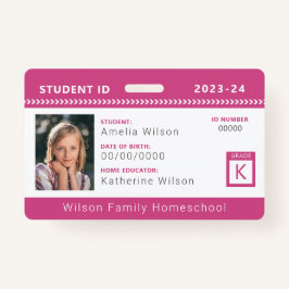 Crachá Pink Chevron Homeschool Student ID