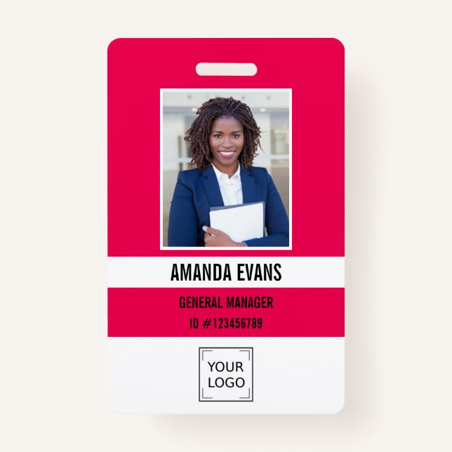 Crachá Pink Fuchsia Photo Employee Logo  QR CODE Security (Frente)