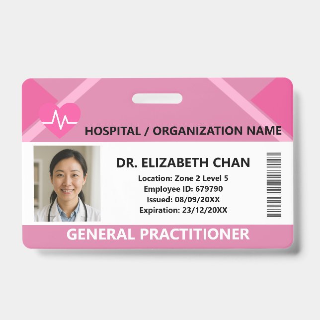 Crachá Pink Hospital Doctor Nurse Care Security Photo ID (Frente)