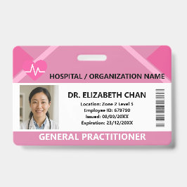 Crachá Pink Hospital Doctor Nurse Care Security Photo ID