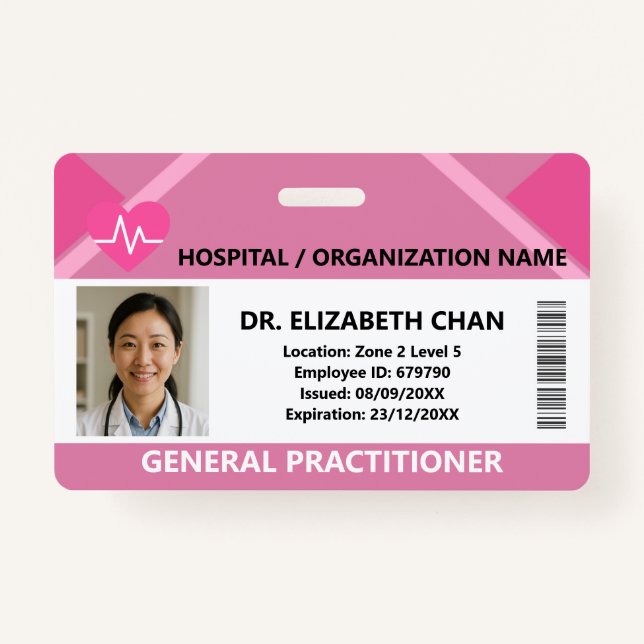Crachá Pink Hospital Doctor Nurse Care Security Photo ID (Frente)