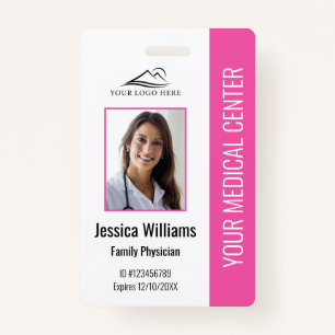Crachá Pink Hospital Medical Employee Photo ID