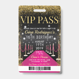 Crachá Pink VIP Pass Hollywood Red Carpet Birday