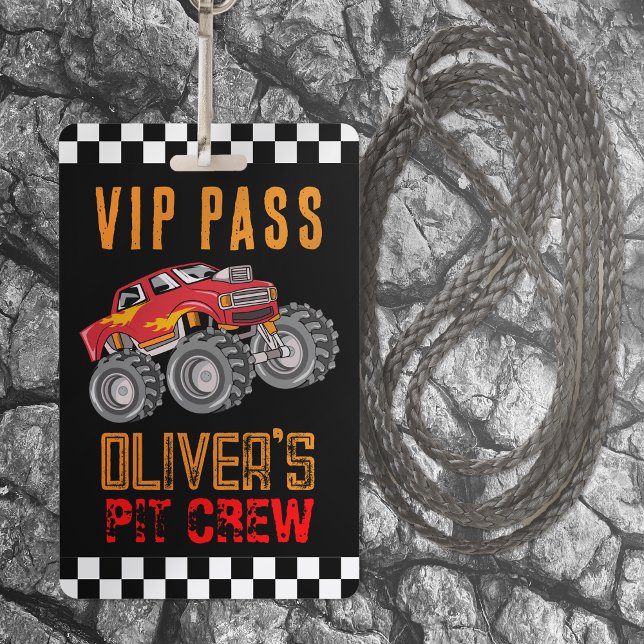 Crachá Pit Crew Monster Truck VIP Pass Personalizado (Criador carregado)