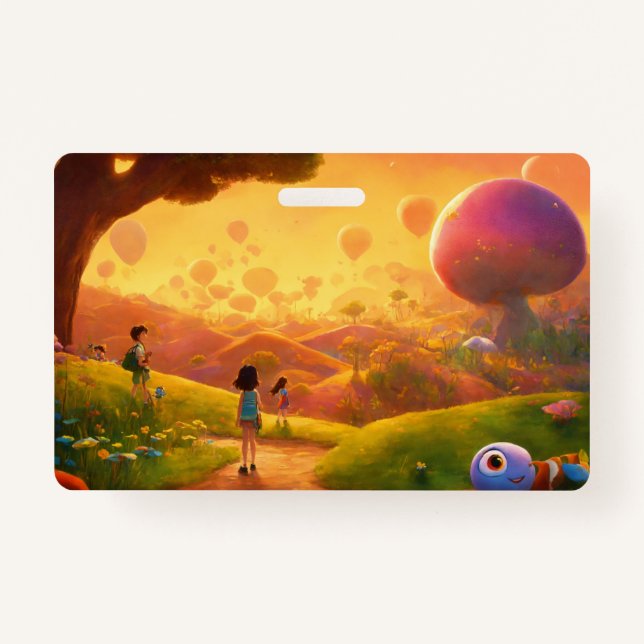 Crachá Placa de Desenho de Reino Mágico para Crianças - F (Frente)