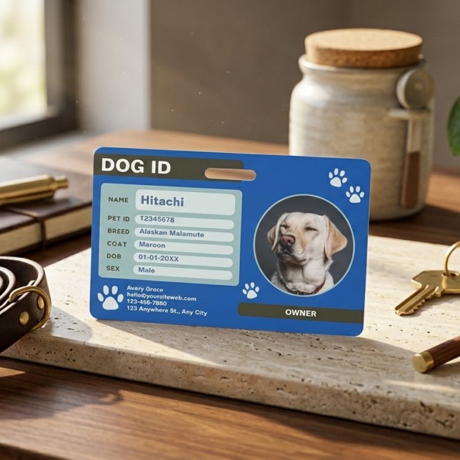 Crachá Placa de Identificação de Cachorro Personalizável  (Modern Customizable Dog ID Tag with Photo Badge)