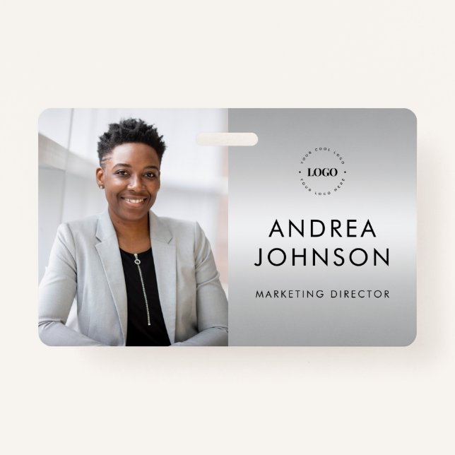 Crachá Placa de identificação de foto da Cinza prateada c (Frente)