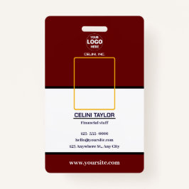 Crachá Placa de identificação moderna maroon com foto e l