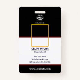 Crachá Placa de identificação preta moderna com fotos e l