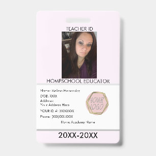 Crachá Placa de identificação rosa para professor de home