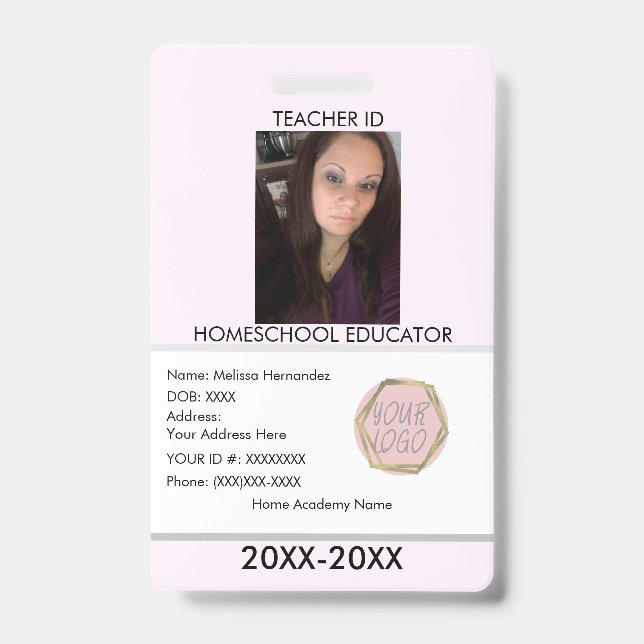 Crachá Placa de identificação rosa para professor de home (Frente)