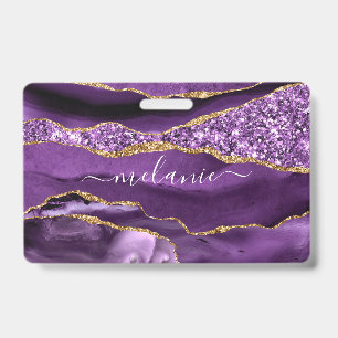 Crachá Placa de Nome Personalizada Ágata Roxo Violeta Dou